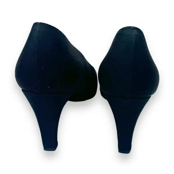 Stuart Weitzman Vintage Black Satin Fabric Almond Toe Heels Women’s Size 10 B