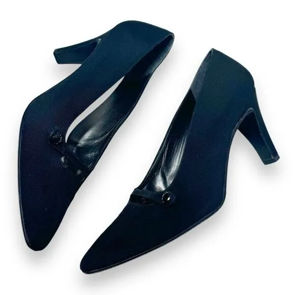 Stuart Weitzman Vintage Black Satin Fabric Almond Toe Heels Women’s Size 10 B