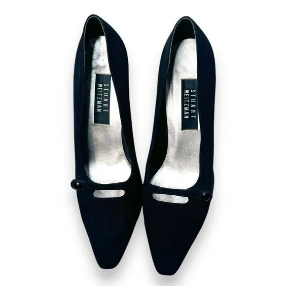 Stuart Weitzman Vintage Black Satin Fabric Almond Toe Heels Women’s Size 10 B