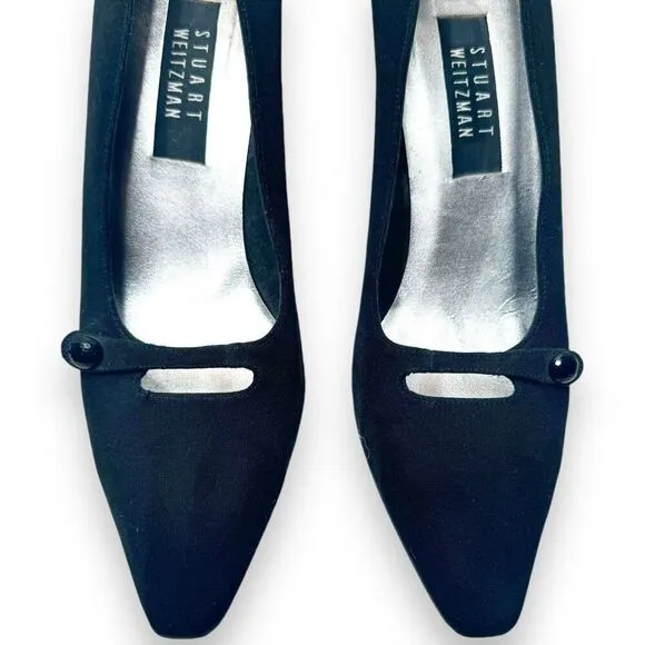 Stuart Weitzman Vintage Black Satin Fabric Almond Toe Heels Women’s Size 10 B