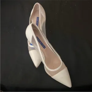 Stuart Weitzman white pointed toe pointy heels mesh white leather