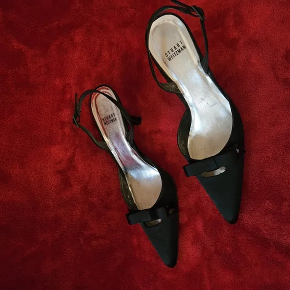 Stuart Weitzman Women Black Slingback Heels Pointed Toe-Size 8.5M