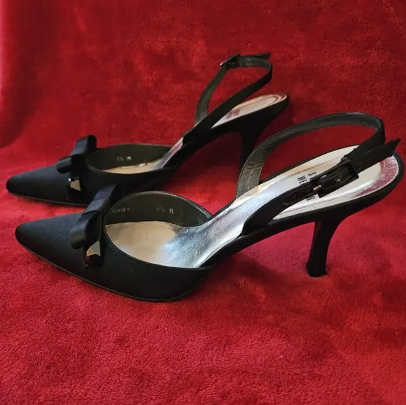 Stuart Weitzman Women Black Slingback Heels Pointed Toe-Size 8.5M