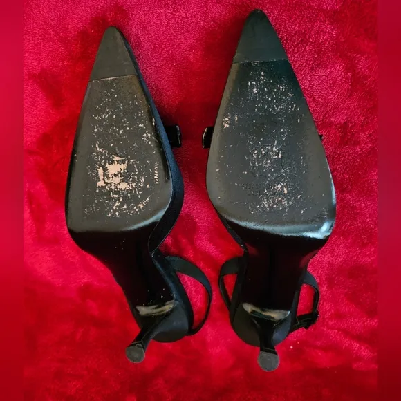 Stuart Weitzman Women Black Slingback Heels Pointed Toe-Size 8.5M