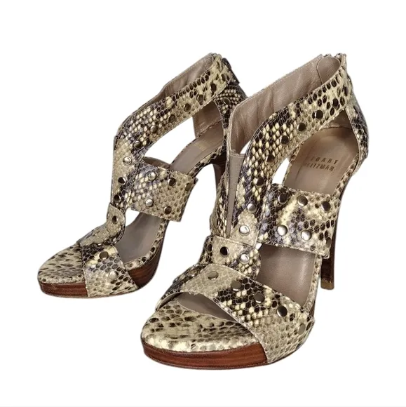 Stuart Weitzman Women's Airforce Roccia Snakeskin Leather Stud Stiletto Heels