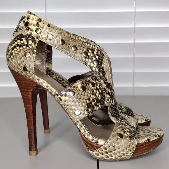 Stuart Weitzman Women's Airforce Roccia Snakeskin Leather Stud Stiletto Heels