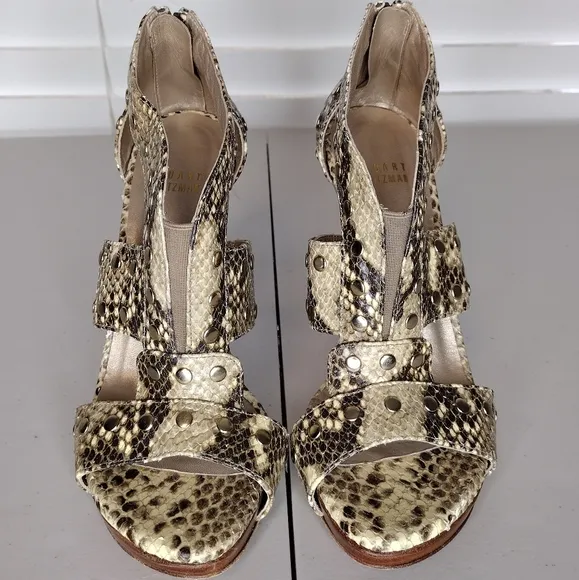 Stuart Weitzman Women's Airforce Roccia Snakeskin Leather Stud Stiletto Heels