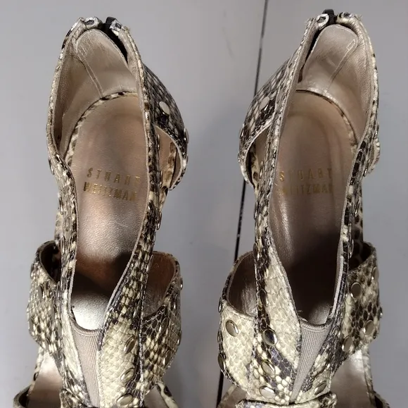 Stuart Weitzman Women's Airforce Roccia Snakeskin Leather Stud Stiletto Heels