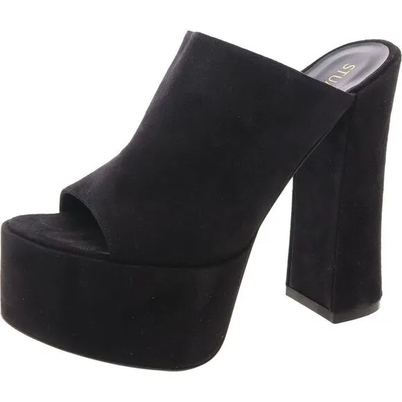 Stuart Weitzman Womens Black Faux Suede Mules Shoes New