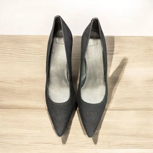 Stuart Weitzman Women's Black Textured Pointed Toe Pumps Elegant Heels Size 11 M
