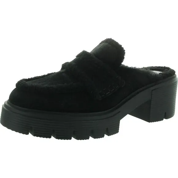 Stuart Weitzman Womens Lennox Black Faux Fur Lined Suede Mules NWOB
