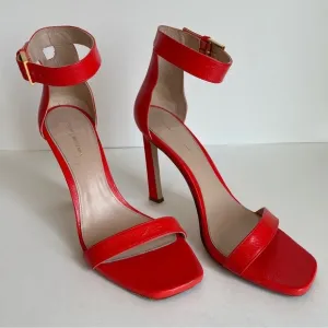 Stuart Weitzman Womens Red Square Toe Strappy Stiletto Heels Ankle Buckle Size 9