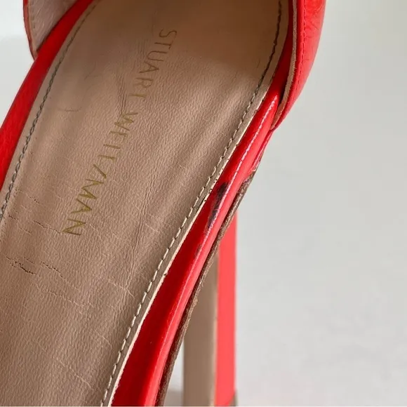 Stuart Weitzman Womens Red Square Toe Strappy Stiletto Heels Ankle Buckle Size 9