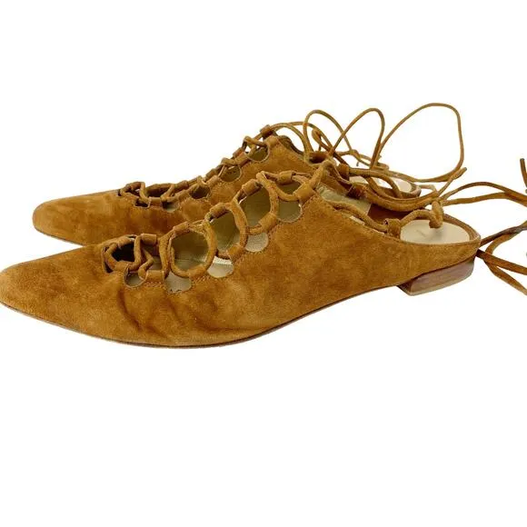 Stuart Weitzman Womens Size 6 Stringdown Lace Up Suede Pointed Mules