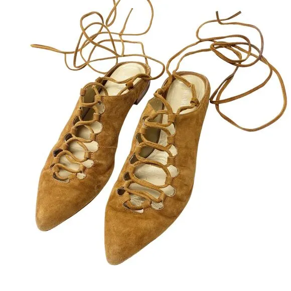 Stuart Weitzman Womens Size 6 Stringdown Lace Up Suede Pointed Mules