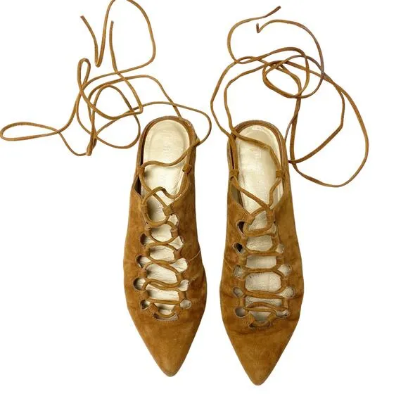 Stuart Weitzman Womens Size 6 Stringdown Lace Up Suede Pointed Mules