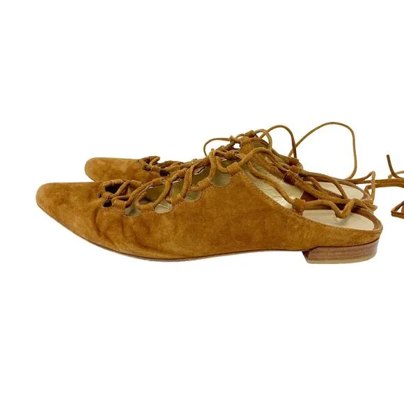 Stuart Weitzman Womens Size 6 Stringdown Lace Up Suede Pointed Mules