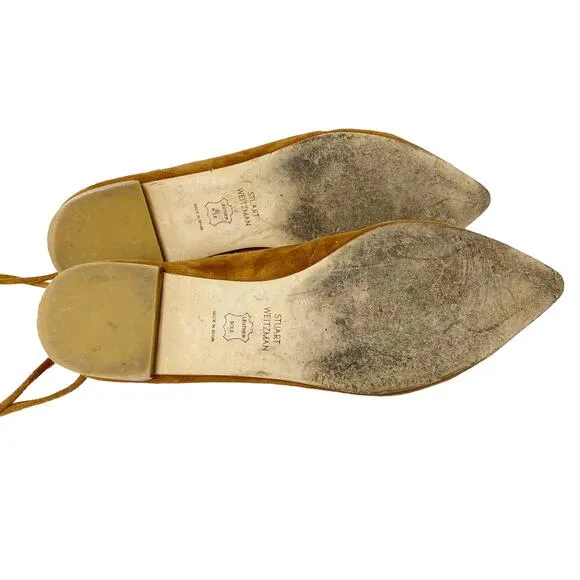 Stuart Weitzman Womens Size 6 Stringdown Lace Up Suede Pointed Mules