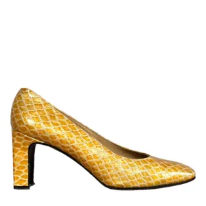 Stuart Weitzman Yellow Leather Snakeskin Block Heel Pumps size 7.5