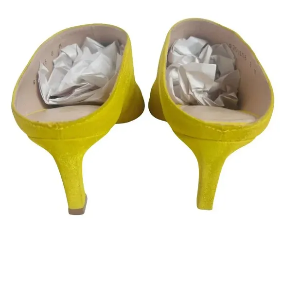 Stuart Weitzman Yellow Mira Suede Mules Pointed Toe Pumps Women's Size 8