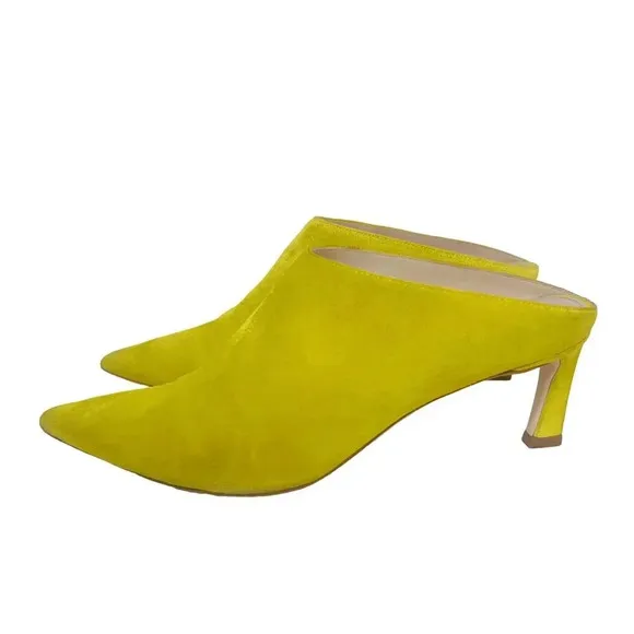 Stuart Weitzman Yellow Mira Suede Mules Pointed Toe Pumps Women's Size 8
