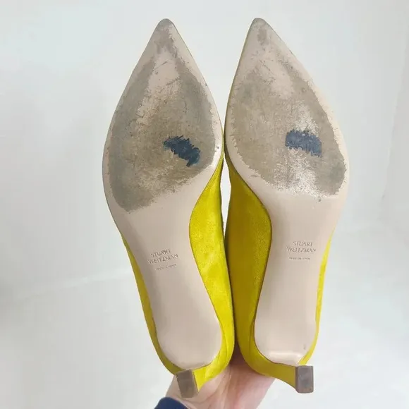 Stuart Weitzman Yellow Mira Suede Mules Pointed Toe Pumps Women's Size 8