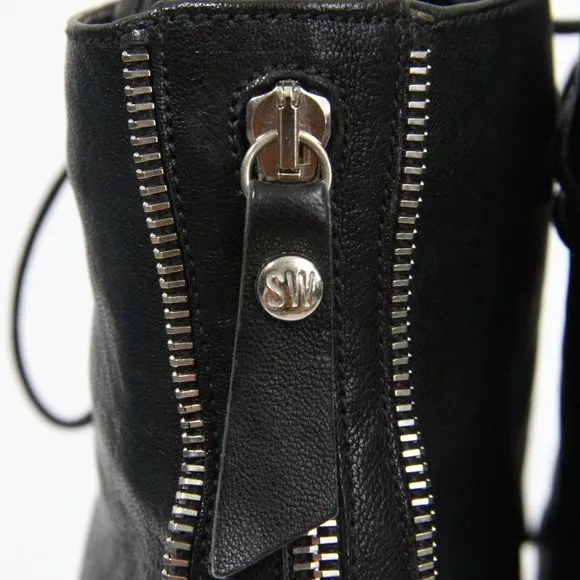 Stuart Weitzman Zipit High Top Sneakers Women Black Leather Shoes sz 8 cap toe
