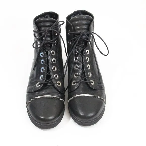 Stuart Weitzman Zipit High Top Sneakers Women Black Leather Shoes sz 8 cap toe
