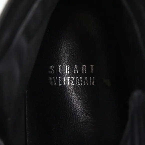 Stuart Weitzman Zipit High Top Sneakers Women Black Leather Shoes sz 8 cap toe
