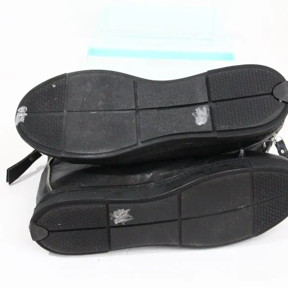 Stuart Weitzman Zipit High Top Sneakers Women Black Leather Shoes sz 8 cap toe
