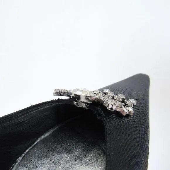 STUART WEITZMEN Classic Black Pointed Toe Pumps Crystal Charm Fringe Heels