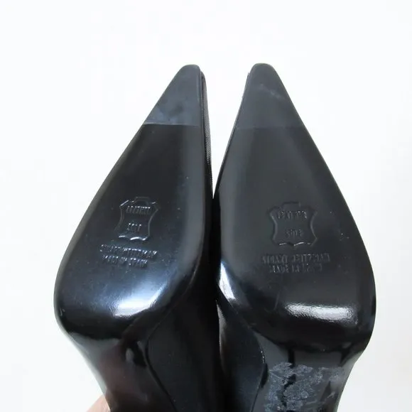 STUART WEITZMEN Classic Black Pointed Toe Pumps Crystal Charm Fringe Heels