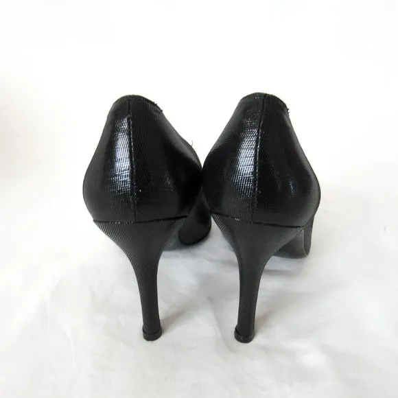 STUART WEITZMEN Classic Black Pointed Toe Pumps Crystal Charm Fringe Heels