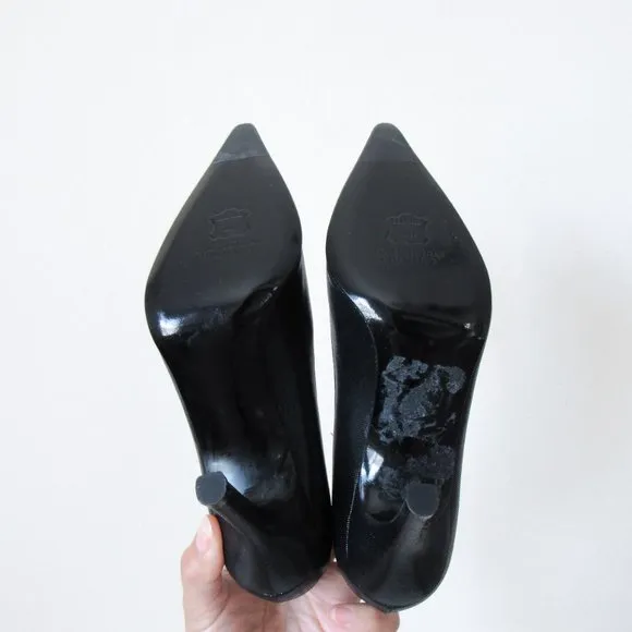 STUART WEITZMEN Classic Black Pointed Toe Pumps Crystal Charm Fringe Heels