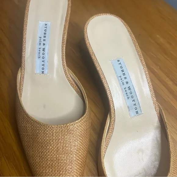 Stubbs &amp; Wootton Woven Wedge Mules Size 6.5B Slip-On Heels Palm Beach resort