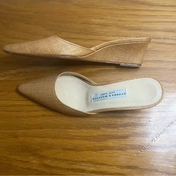 Stubbs &amp; Wootton Woven Wedge Mules Size 6.5B Slip-On Heels Palm Beach resort
