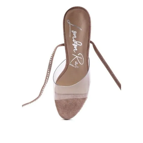 SUGAR MOM STRAPPY DIAMANTE PLATFORM HIGH HEELS - Taupe Size 10