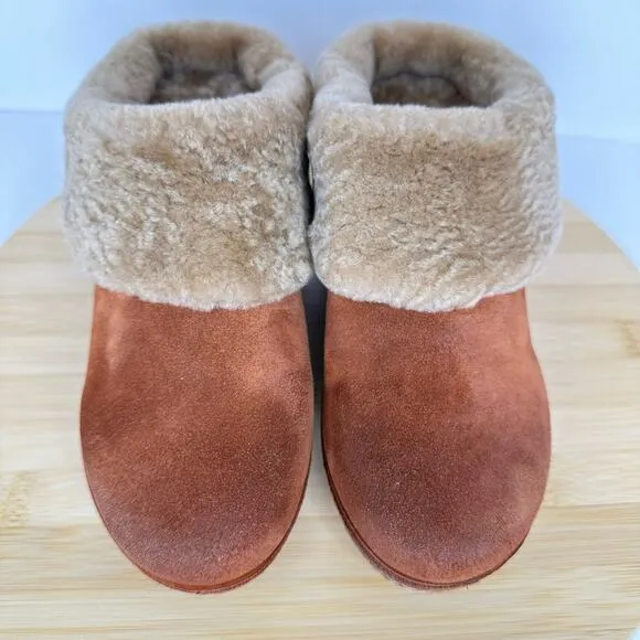 Sundance Catalog Antelope No8 Toppa Mules Slip On Wedge Suede Fur Cognac NEW