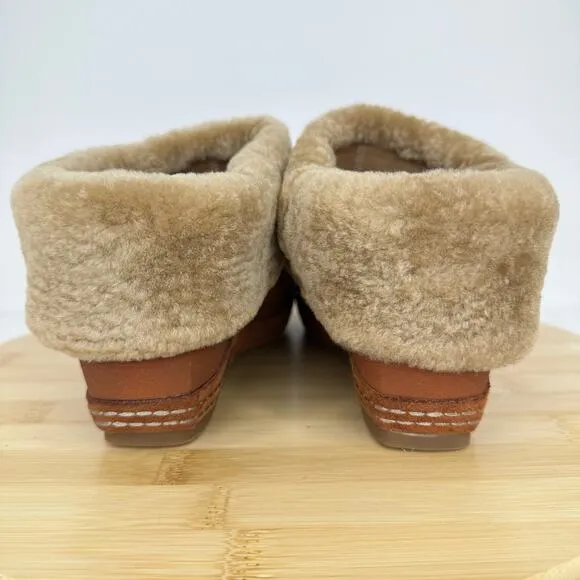 Sundance Catalog Antelope No8 Toppa Mules Slip On Wedge Suede Fur Cognac NEW