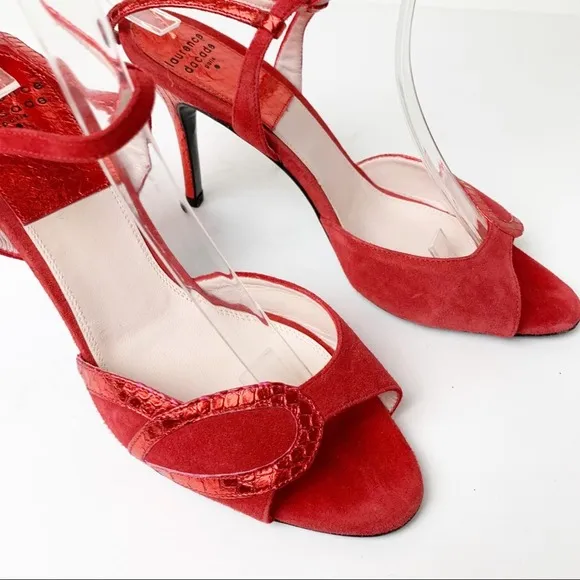 SZ 38 Laurence Dacade Womens Red Heels Strappy Suede