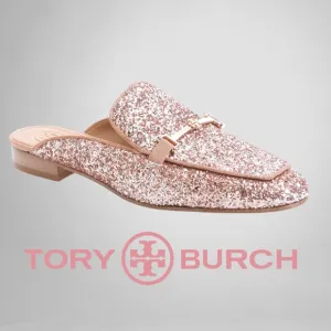 T0RY BURCH  Women's Amelia Rose Gold Glitter Backless Loafer Sz 8.5