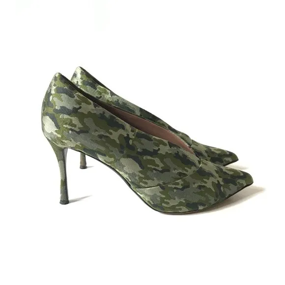 Tabitha Simmons Camo Heels Pumps Womens 39 9 Green Pointed Toe Camouflage Bootie