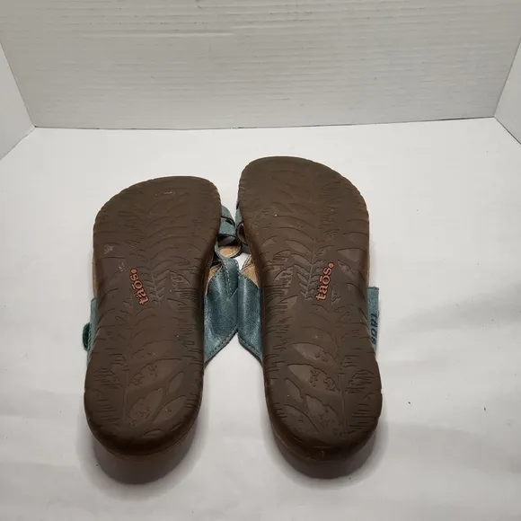 Taos The Perfect Sandals Women's US 9 Teal Leather Slide Toe Loop Comfort Shoes