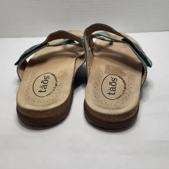 Taos The Perfect Sandals Women's US 9 Teal Leather Slide Toe Loop Comfort Shoes