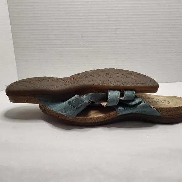Taos The Perfect Sandals Women's US 9 Teal Leather Slide Toe Loop Comfort Shoes