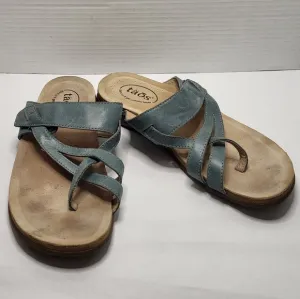 Taos The Perfect Sandals Women's US 9 Teal Leather Slide Toe Loop Comfort Shoes
