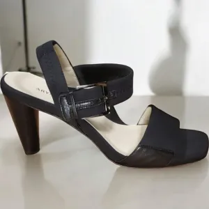 Taryn Rose Journey Black Stretch Fabric/ Leather Strappy Heels~$350