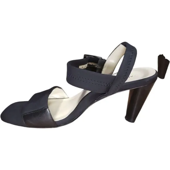 Taryn Rose Journey Black Stretch Fabric/ Leather Strappy Heels~$350
