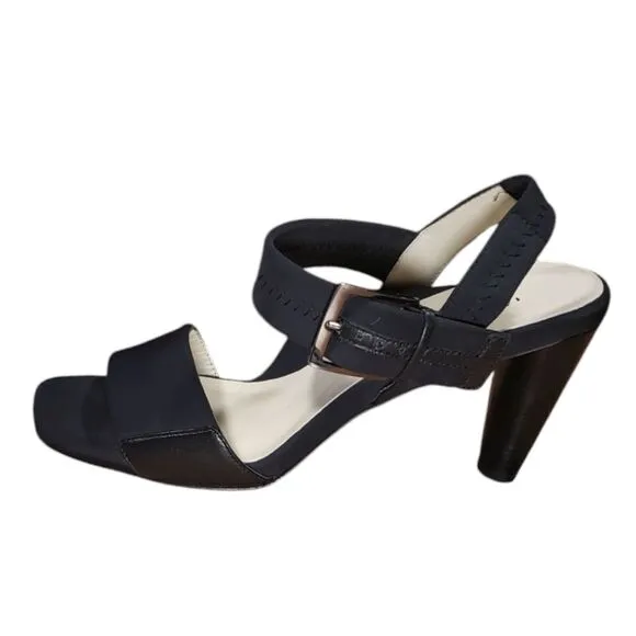 Taryn Rose Journey Black Stretch Fabric/ Leather Strappy Heels~$350