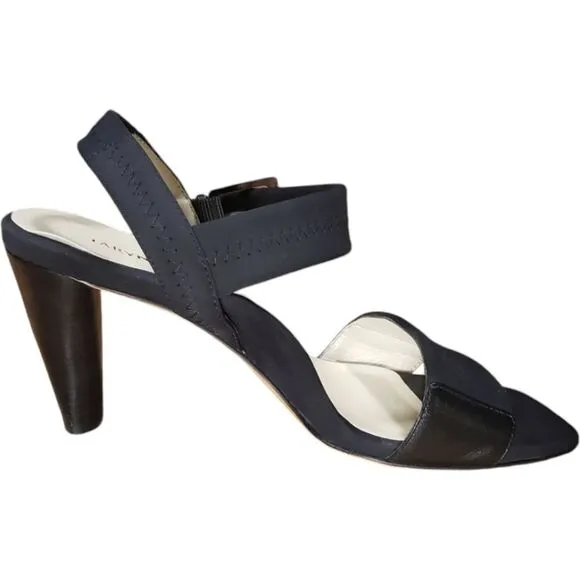Taryn Rose Journey Black Stretch Fabric/ Leather Strappy Heels~$350